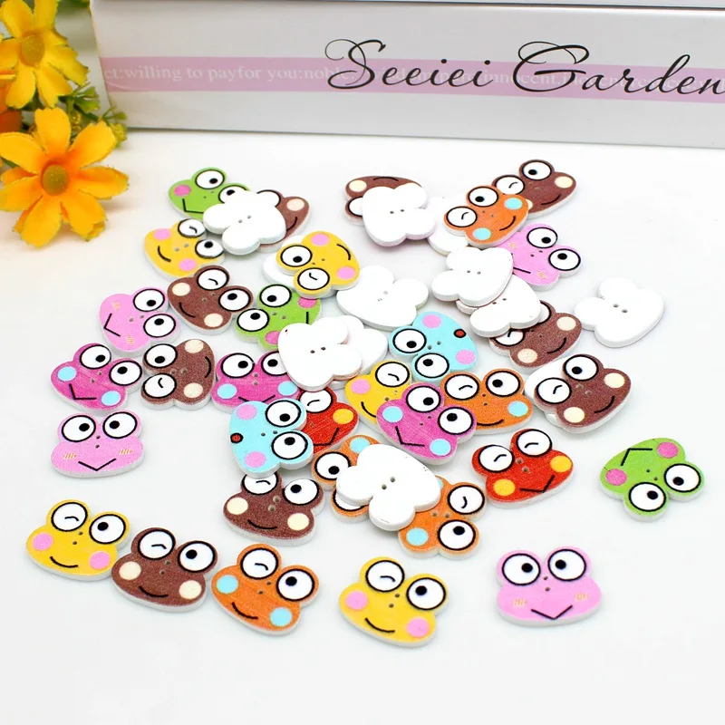 

50Pcs/pack Bear buttons Decorative Apparel Handmade Cute cartoon Animals Shape Decorative buttons 2 Holes Wooden Buttons