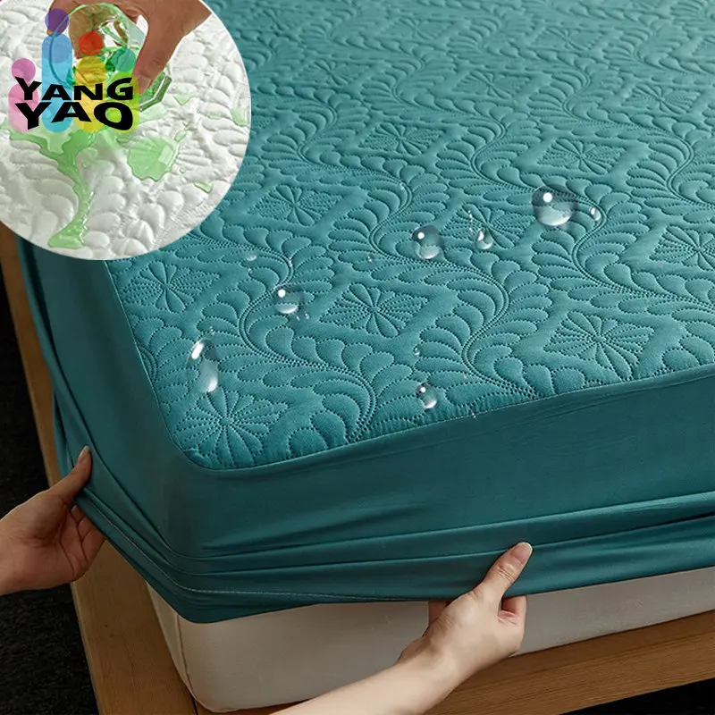 

Queen King Quilted Waterproof Mattress Cover with Elastic Fitted Sheet Solid Color Bed Covers 90/120/135/140/150/160/180/220cm