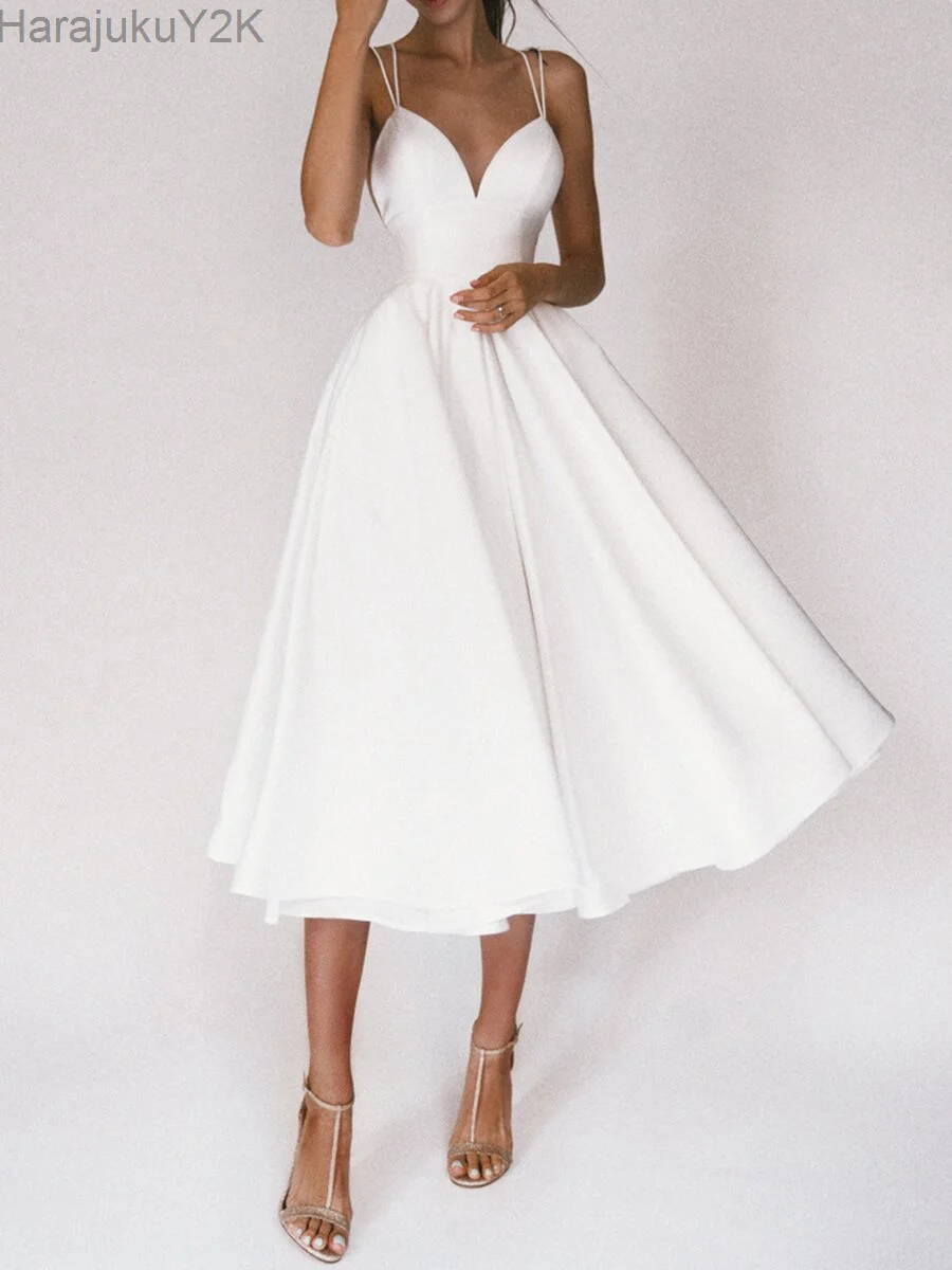 

Elegant Guest Wedding Fomral Long Party Dresses for Women 2023 Summer White Sexy Slip Backless Ball Gown Midi vestidos Casual