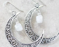 raw moonstone celestial earrings june birthstone large moon earrings white gemstone sterling silver or stainless earrings