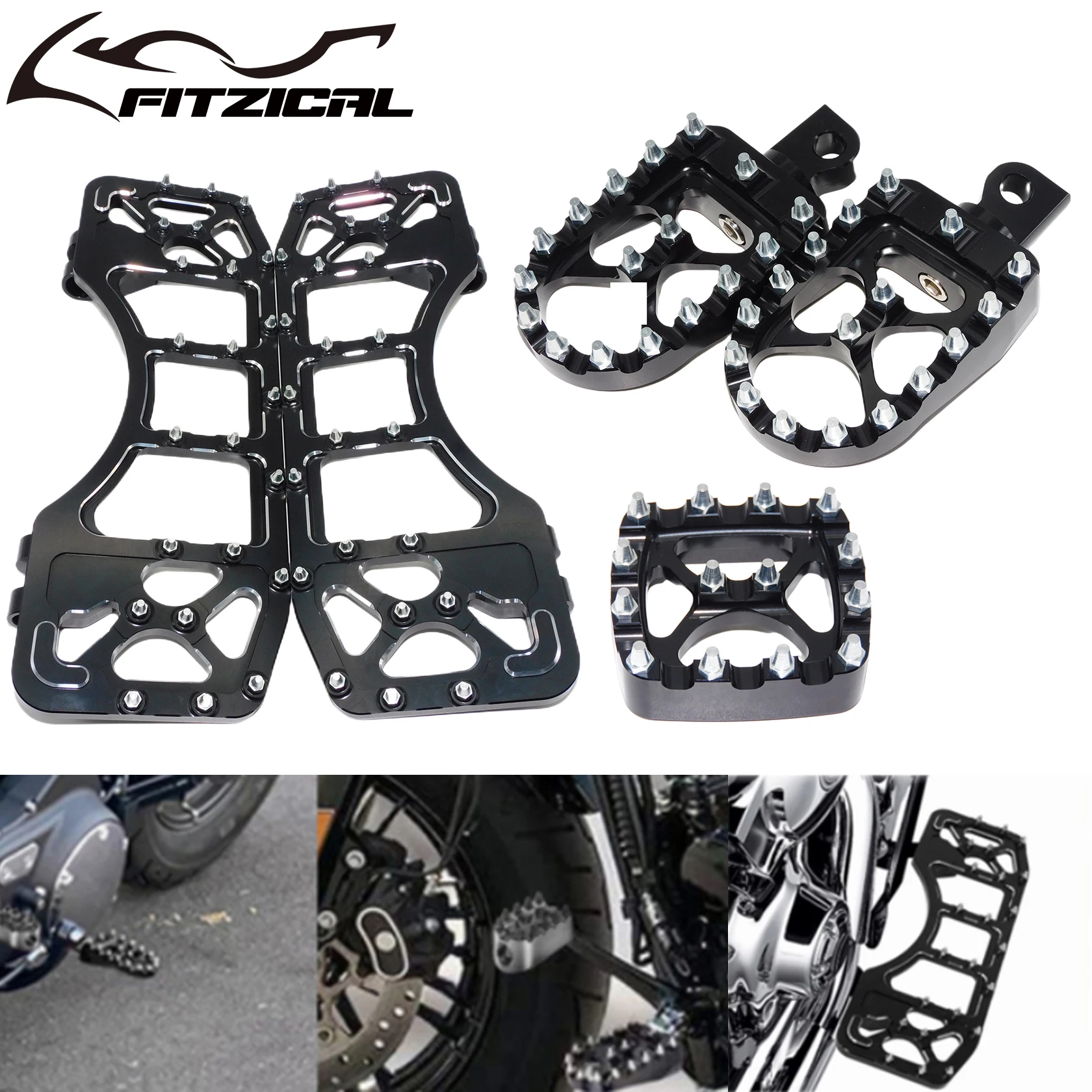 

Motorcycle Driver Floorboards Rear Wide Footpegs Footrest W/ Brake Pedal Pad For Harley Touring Electra Glide Softail Dyna FLD