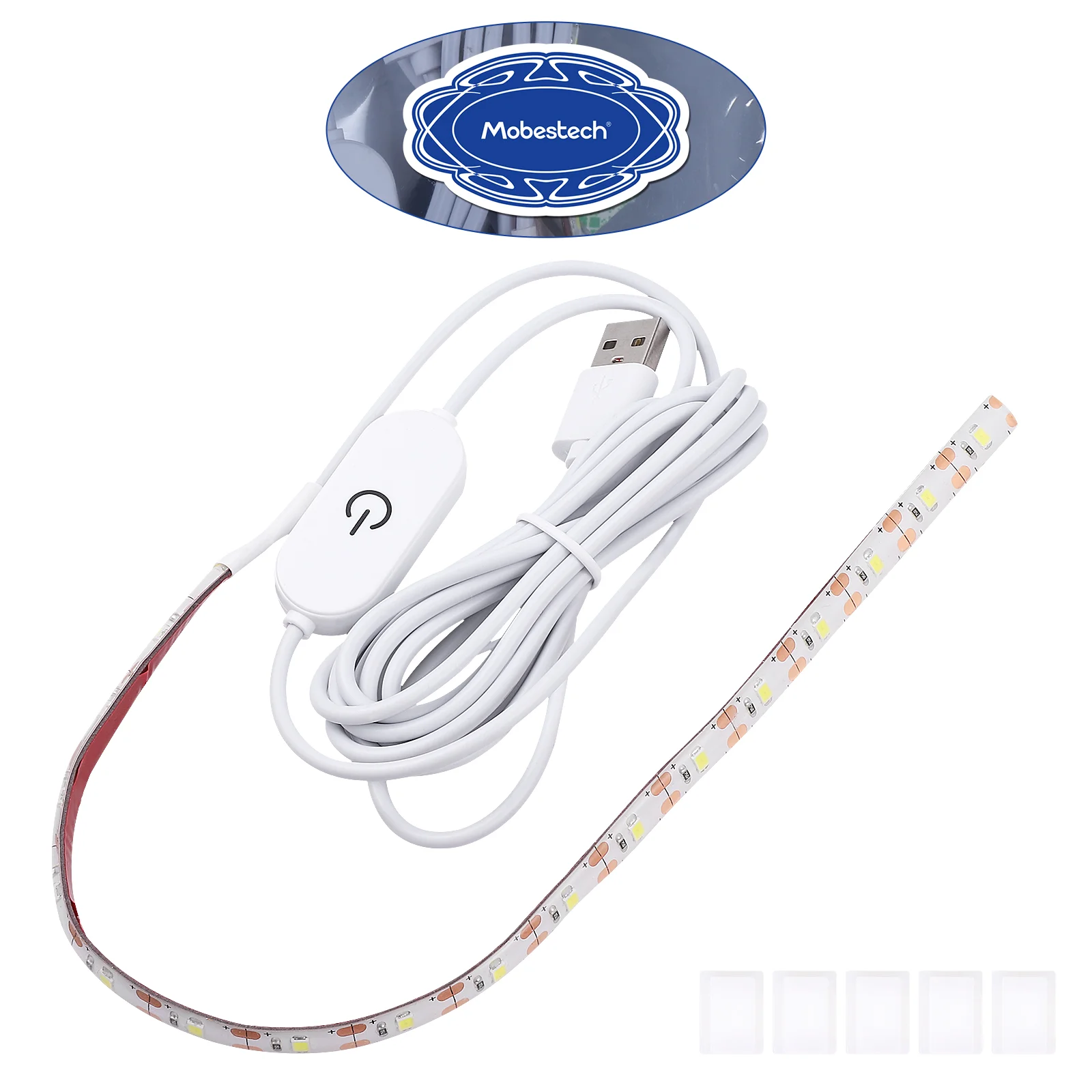 Самоклеящаяся световая лента Mobestech 2 метра 5 В USB 6500 К холодный белый свет
