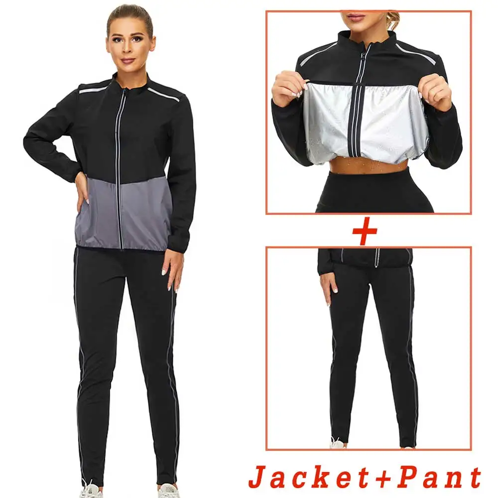 

Женский костюм-сауна Velssut, комплект для похудения, куртка для потери веса, штаны, рубашка для йоги на молнии, леггинсы, Формирующее тело, трен...