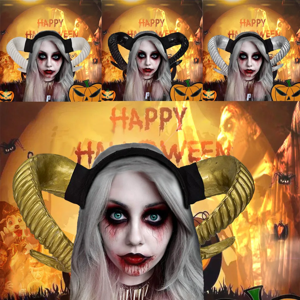

Gothic Halloween Women Girls Headband Sheep Horn Forest Animal Cosplay Costume Hair Hoop Demon Evil Plastic Party Photo Props