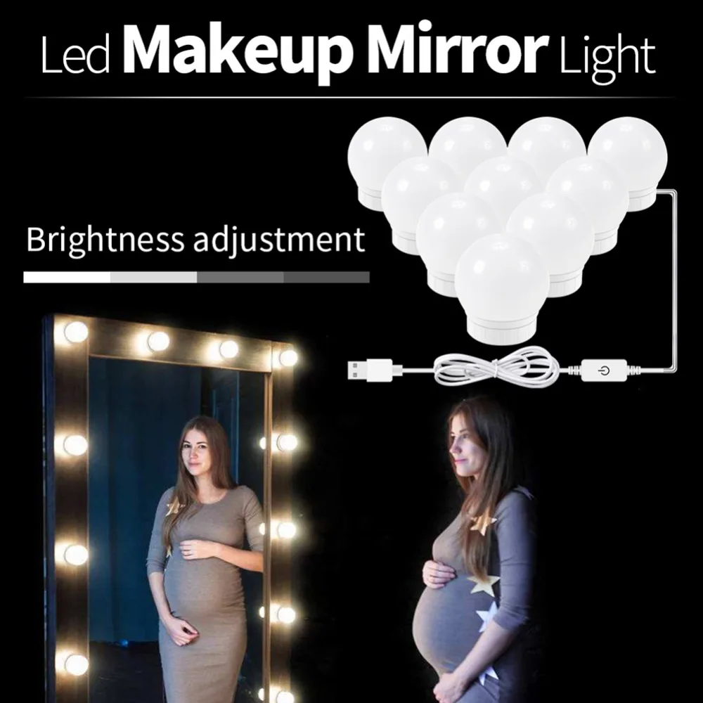 

LED Make Up Mirror Light Bulbs USB Hollywood Vanity Makeup Mirror Lights Bathroom Dressing Table Lighting Dimmable LED Wall Lamp