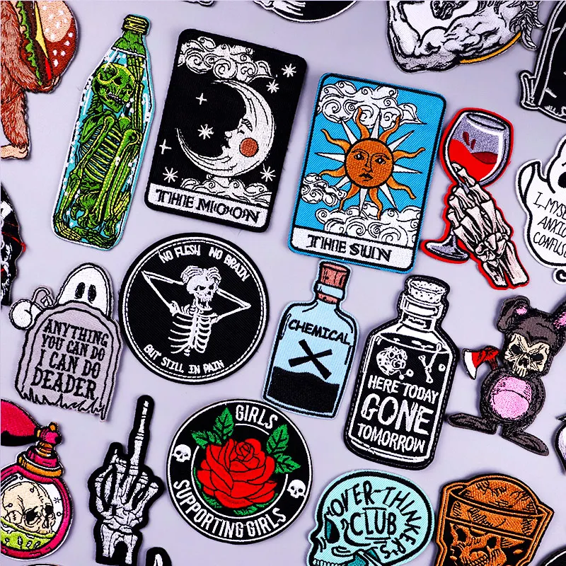 Патчи с вышивкой черепа и цветов для одежды наклейки-скелеты в стиле панк нашивки