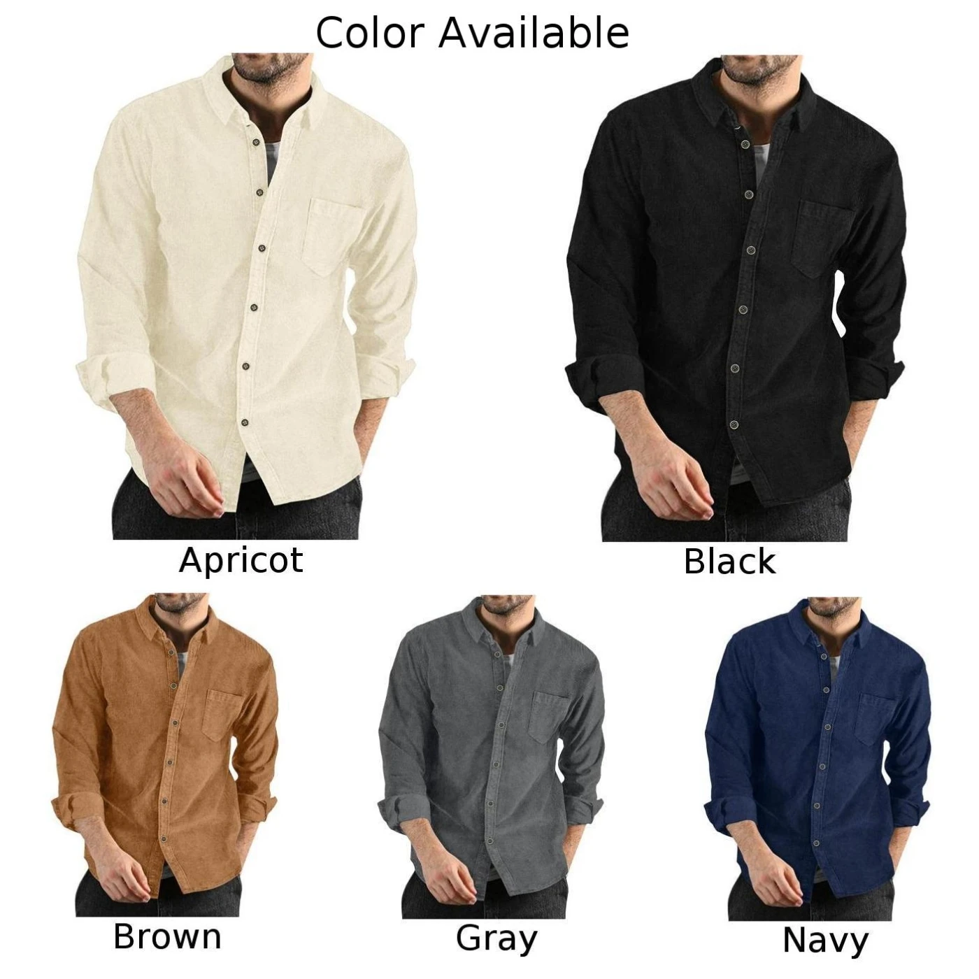 Men Winter Thick Casual Shirts Corduroy Shirt Collar Long Sleeve Jacket Top Coat Thermal Warm Shirt 6 Colors