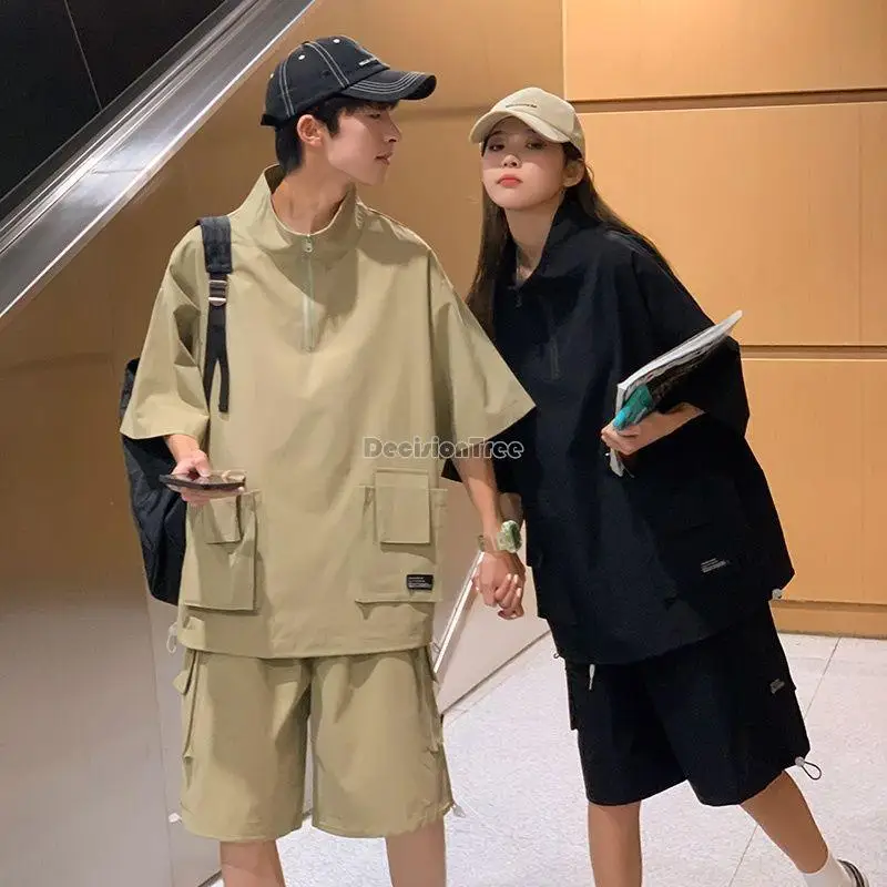 

2022 summer zipper design sweater men's short sleeve couple clothes fashion men's suit set cargo shorts streetwear for men g245