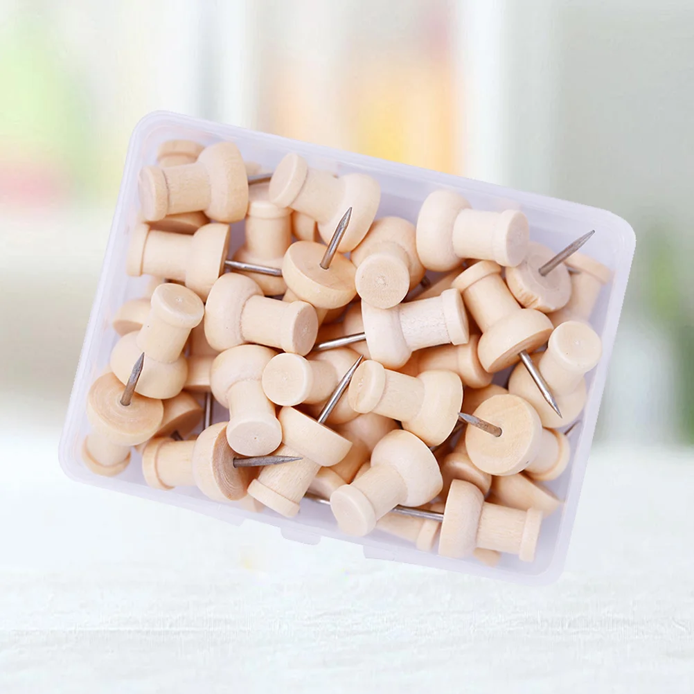 

40pcs Wood Push Map Thumbtacks Creative School Thumb Tacks Head Push for Posters Calendar