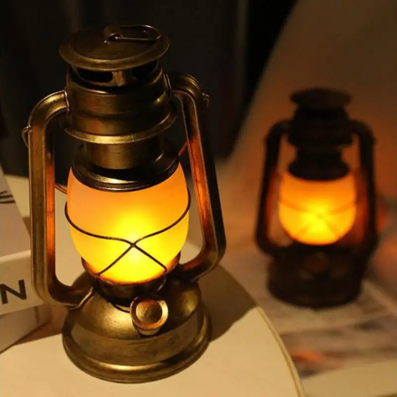 

Retro Vintage Camping Hanging Lanterns Battery Led Flame Warm Light Nature Hike For Fishing Tent Camping Equipment