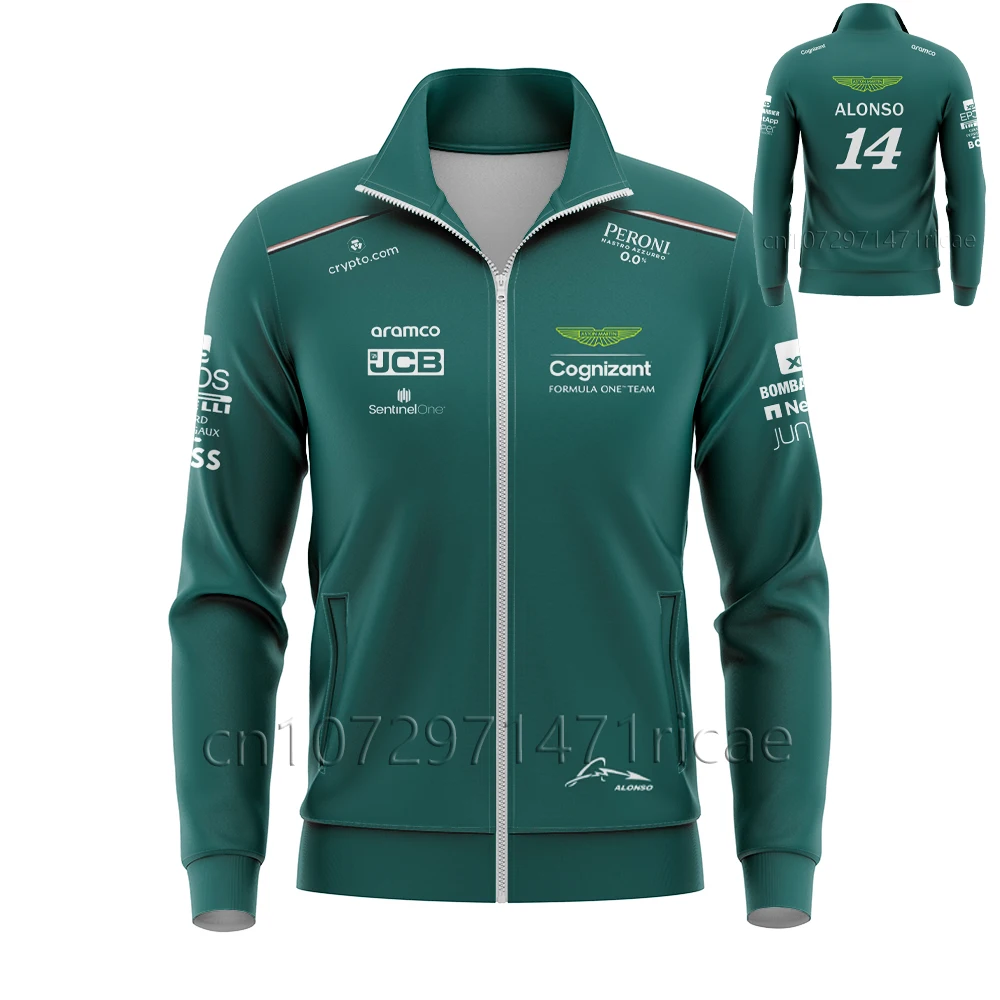 

2023 New Aston Martin F1 Jacket Alonso 14 Zip Lapel Coat Formula One Racing Dress Men's and Women's Fan Wear Jacket