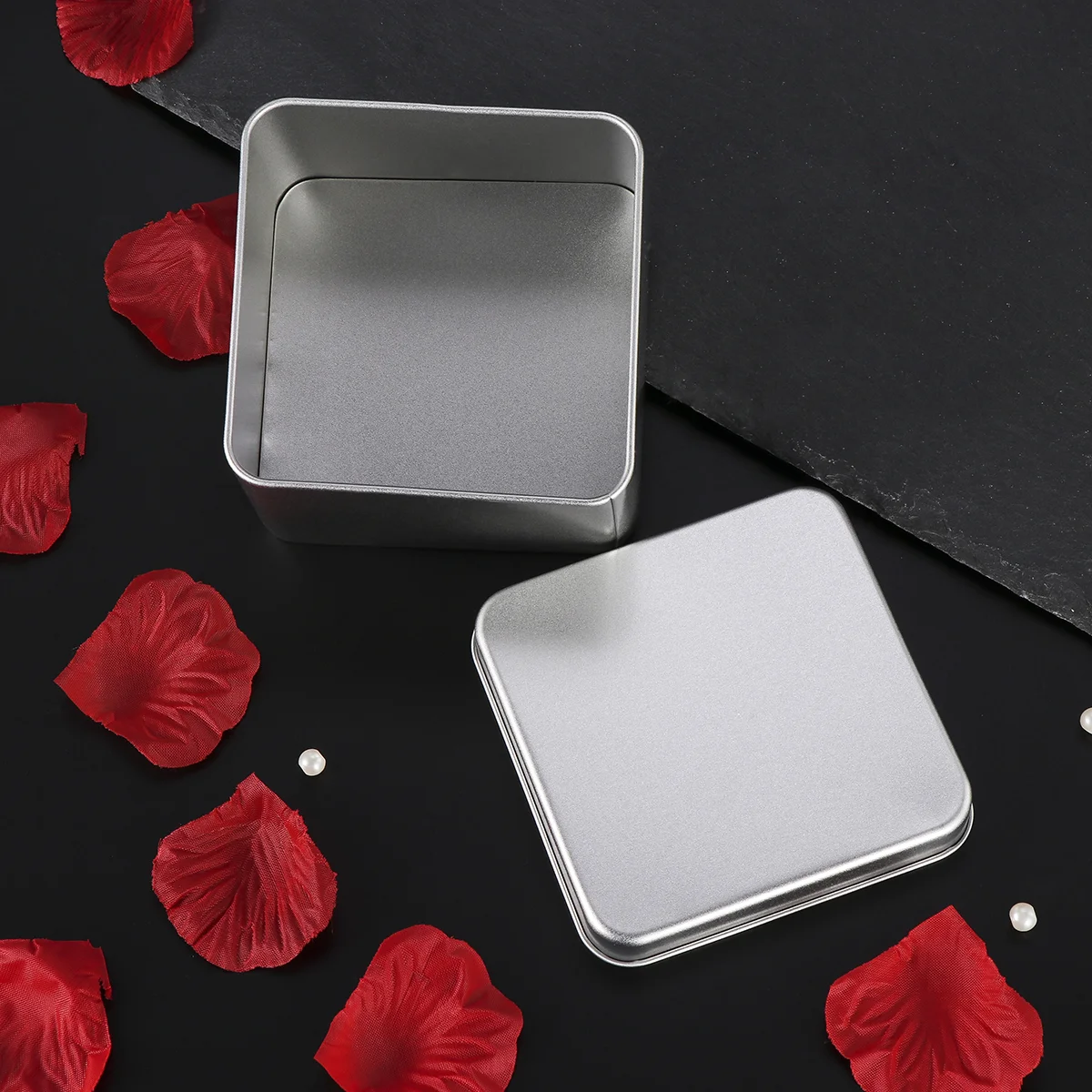 

Tin Tins Square Clear Metal Emptystorage Silver Box Window Containers Case Lids Organizer Cancandysmalloz Christmas Lid Crayon