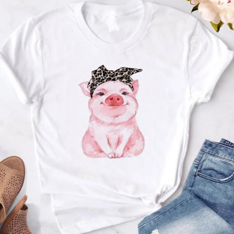 

Leopard Pig Bow Sunflower Floral Print Women Tshirt Cotton Casual Funny T shirt Gift Lady Girl Shirt