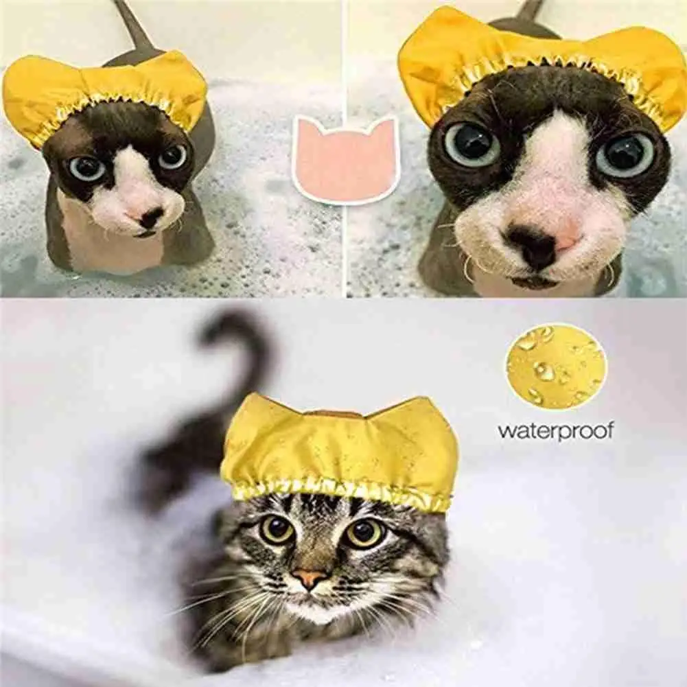 

New Shower Caps For Cat Bathing Anti-ear Water Hood Pets Waterproof Caps Adjustable Ear Proof Bath Hat Pet Grooming Supplie C9H6