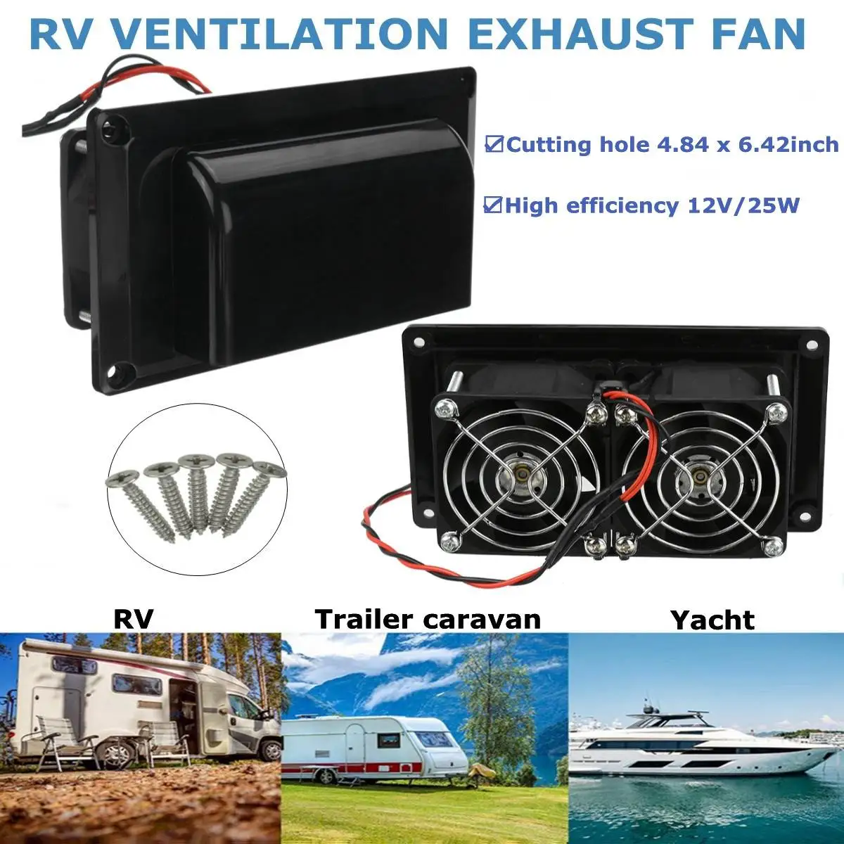 

12V 25W RV Vent Fan for RV Trailer Caravan Side Air Strong Wind Exhaust Automobile Accessories Car Styling Camper
