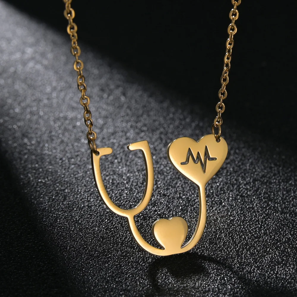 

HUHUI Stainless Steel Stethoscope Necklace Hollow Heartbeat Pendant Exquisite Jewelry For Women Nurse Doctor Lover Gift