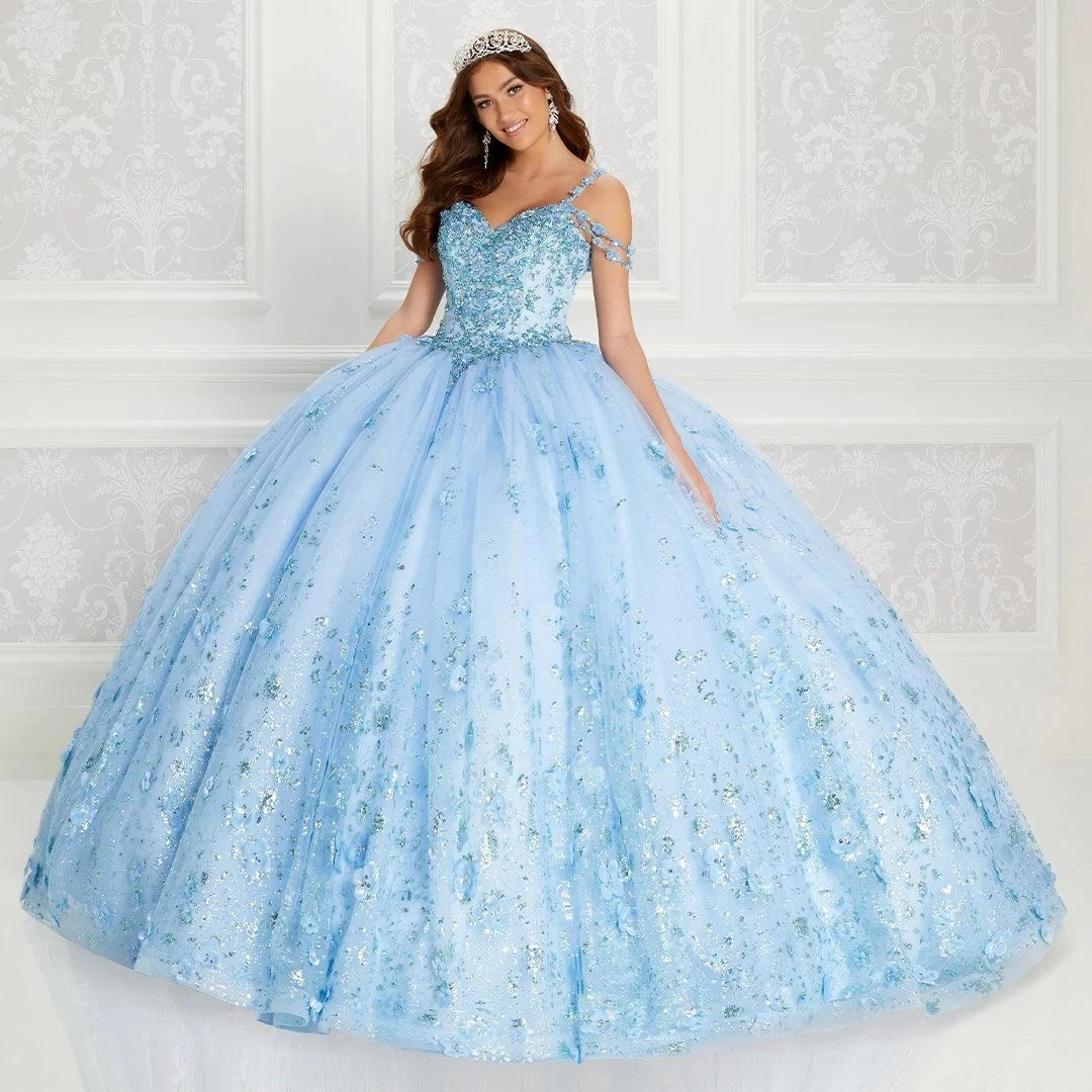 

Sky Blue Quinceanera Dresses Ball Gown Spaghetti Straps Tulle Appliques Beaded Puffy Mexican Sweet 16 Dresses 15 Anos