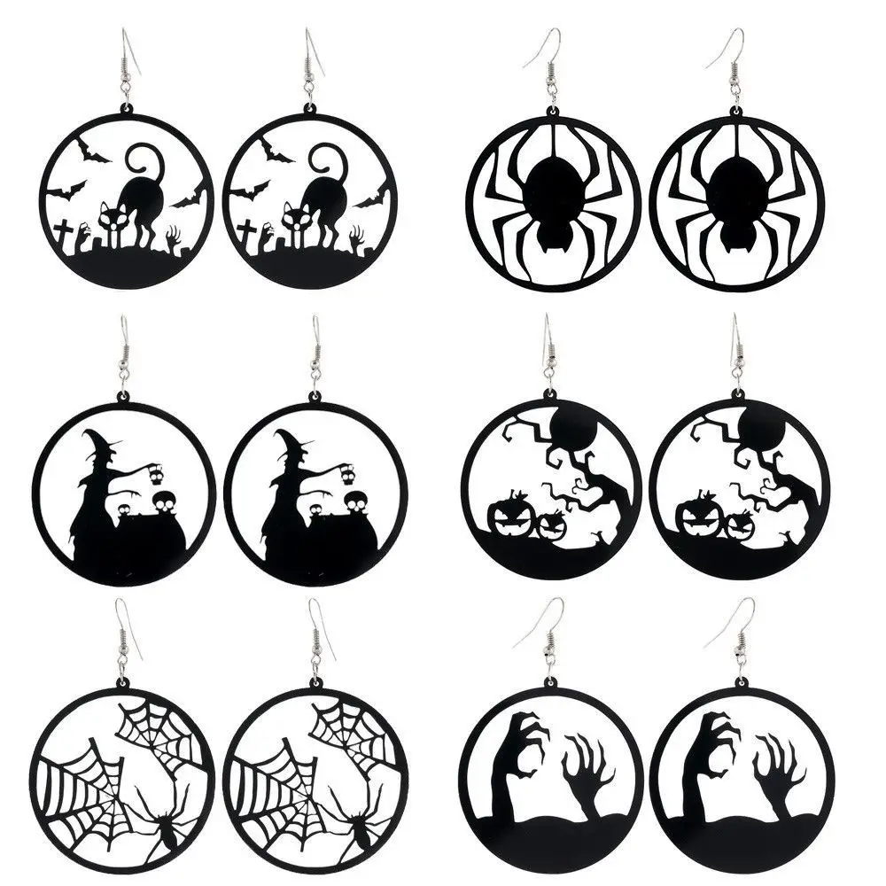 

Acrylic Halloween Drop Earrings Black Round Spide Web Earring Black Cat Fashion Jewelry Hallowmas Costume Cosplay Party Gift