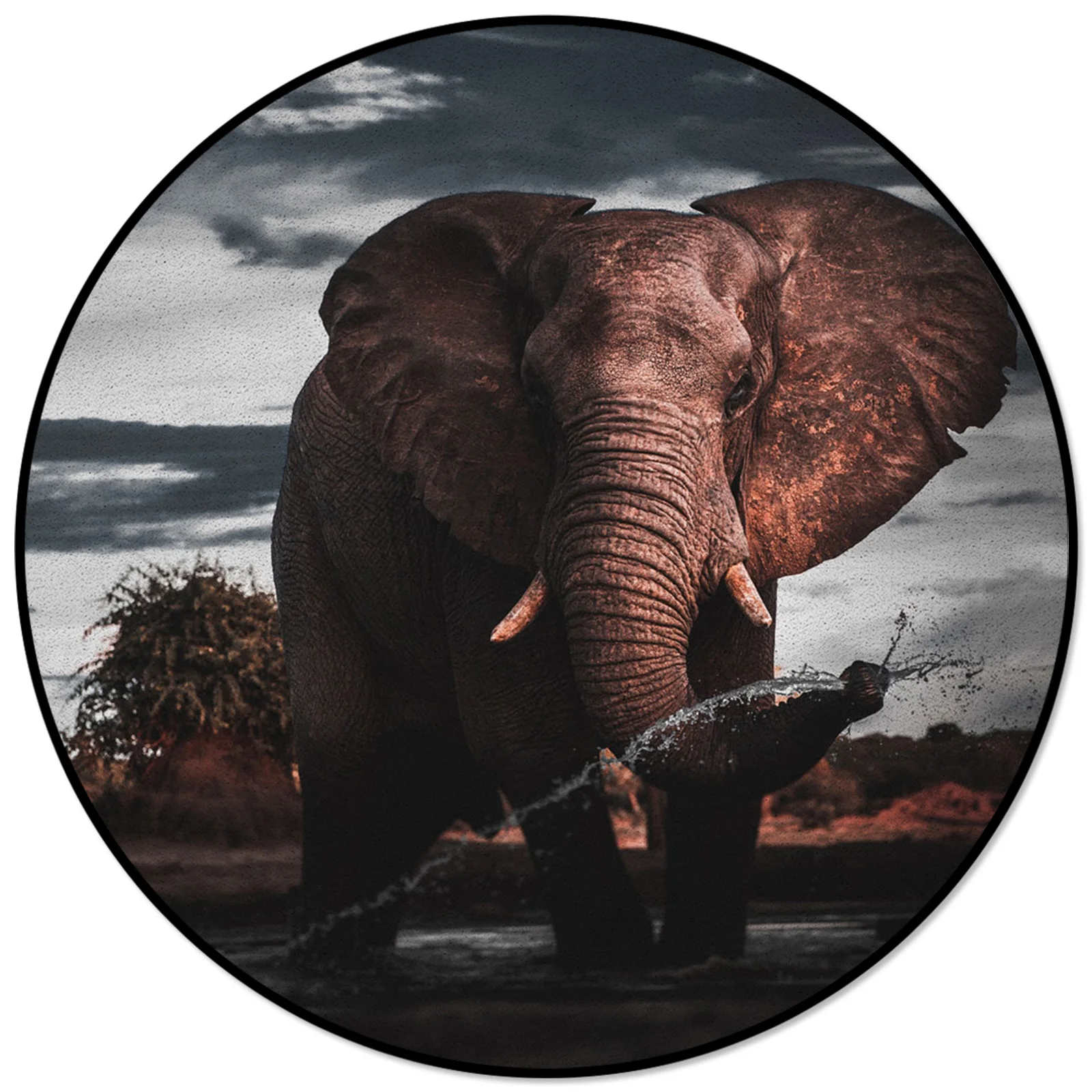 

Elephant Landscape Oil Painting Rugs And Carpets For Home Living Room Round Rug For Children Rooms Non-slip