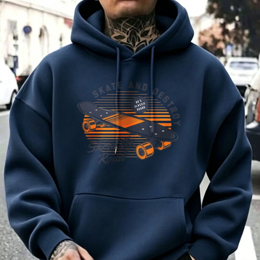 Фото Мужская толстовка с капюшоном Skate and Destroy с винтажным принтом Sunset Stripe Longboard Skateboard, ретро-стиль, уличный хип-хоп №2