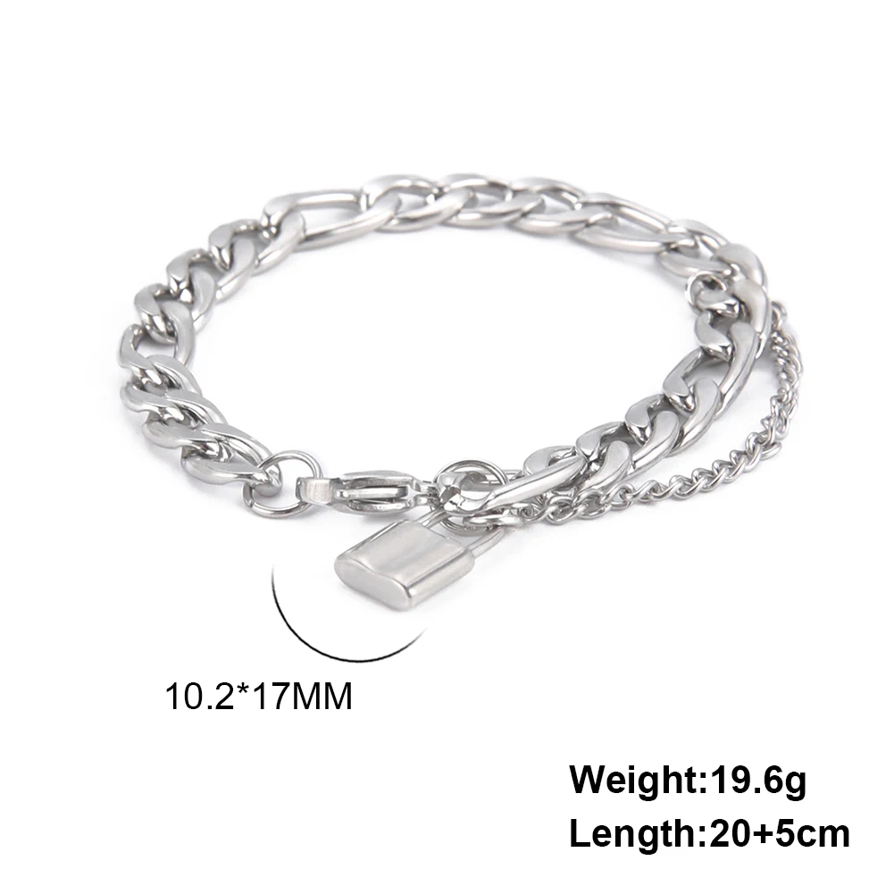 Hip Hop Jewelry for Men Stainless Steel Double Layer Cuban Chain Bracelet for Women Padlock Pendant Jewelry for Party Gift images - 6