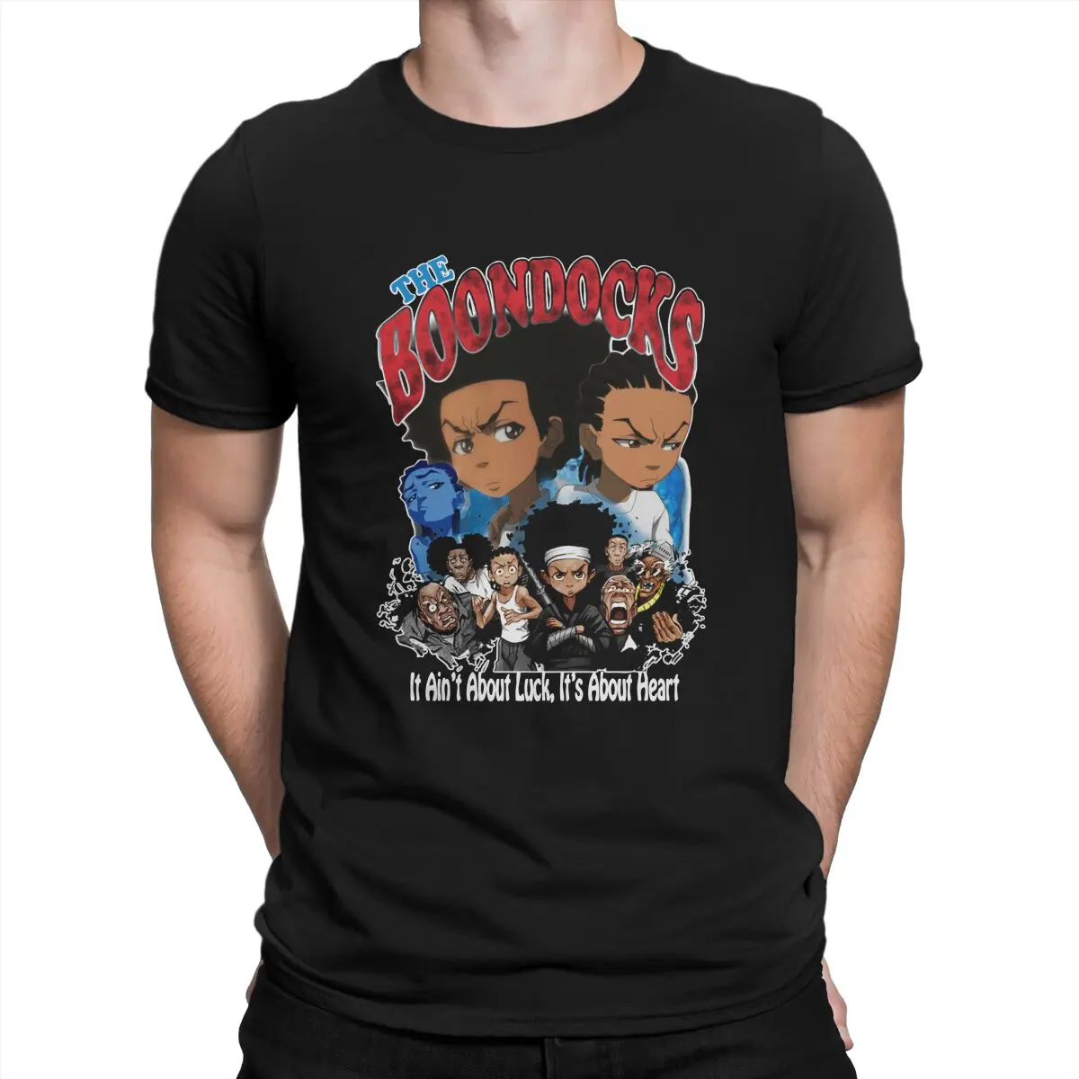 

The Boondocks Sitcom Poster Man's TShirt Cartoon O Neck Tops Fabric T Shirt Funny Top Quality Birthday Gifts