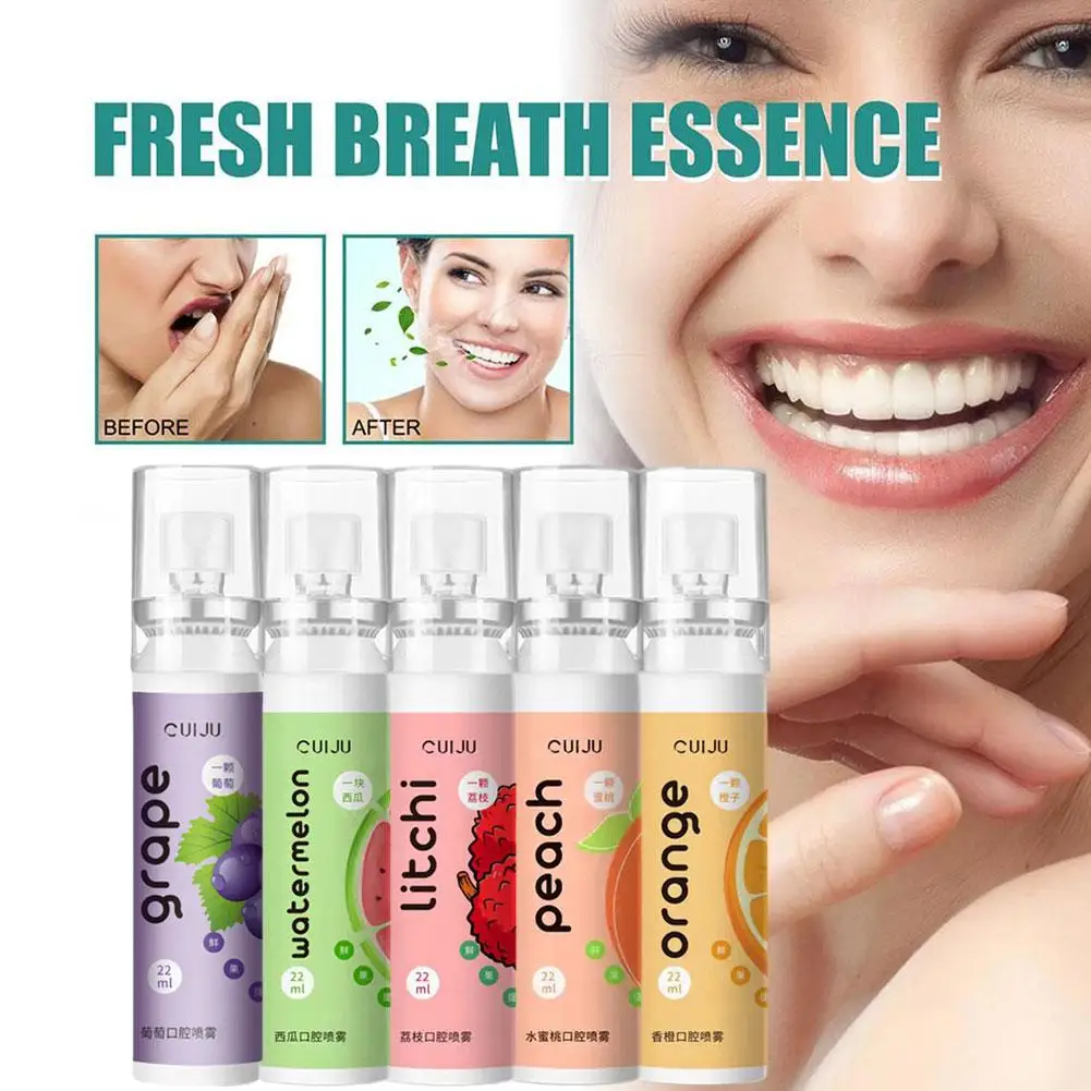 

Oral Fresh Spray Mouth Freshener Oral Odor Treatment Flavor 22ml Care Breath Bad Peach Oral Persistent Litchi Fruit Remove K0C5