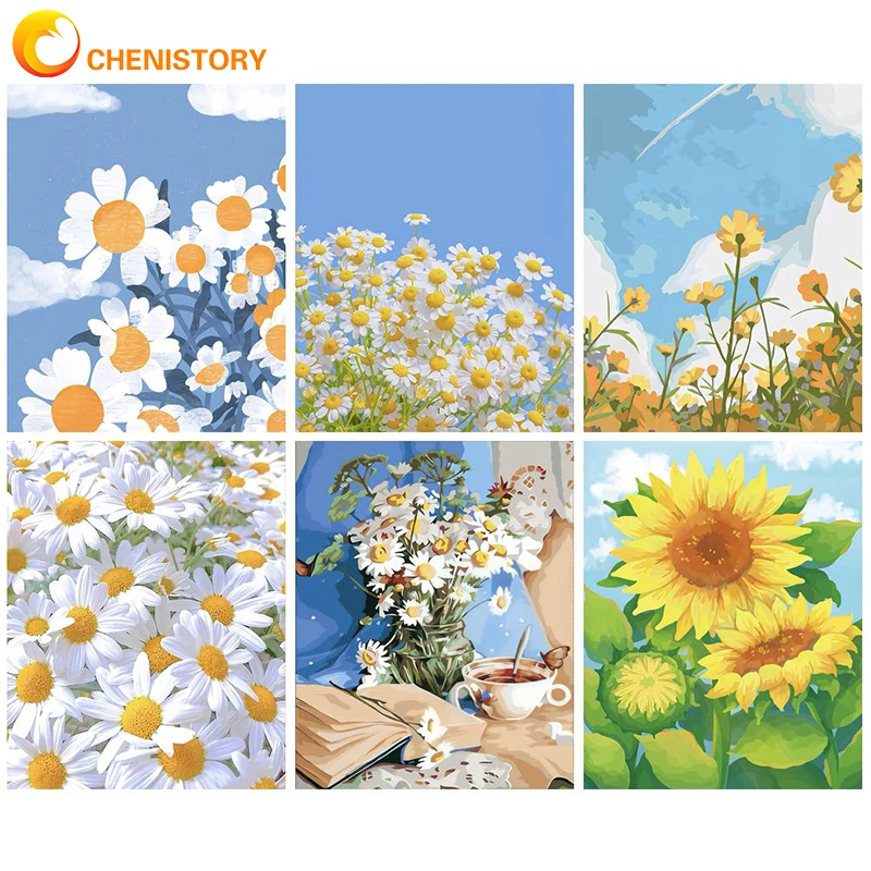 

CHENISTORY 60x75cm Pictures By Numbers Daisy DIY Painting By Numbers On Canvas Frame Flower Hand Painting Home Wall Decor