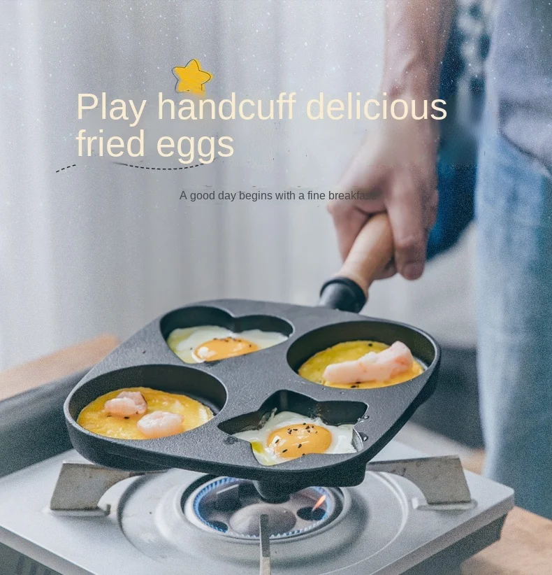 

Iron Workshop Children's Breakfast Pot Three-in-One Four-Hole Fried Egg Mold Multifunctional Mini Omelette Pan Non-Stick