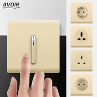 avoir luxury gold wall light switch 2 way with led indicator glass panel electrical socket push button reset switch power outlet