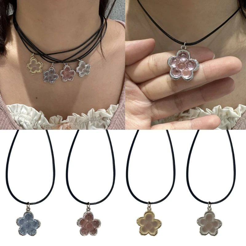 

Y2K PU Choker Necklace with Beautiful Flower Pendant Comfortable Flower