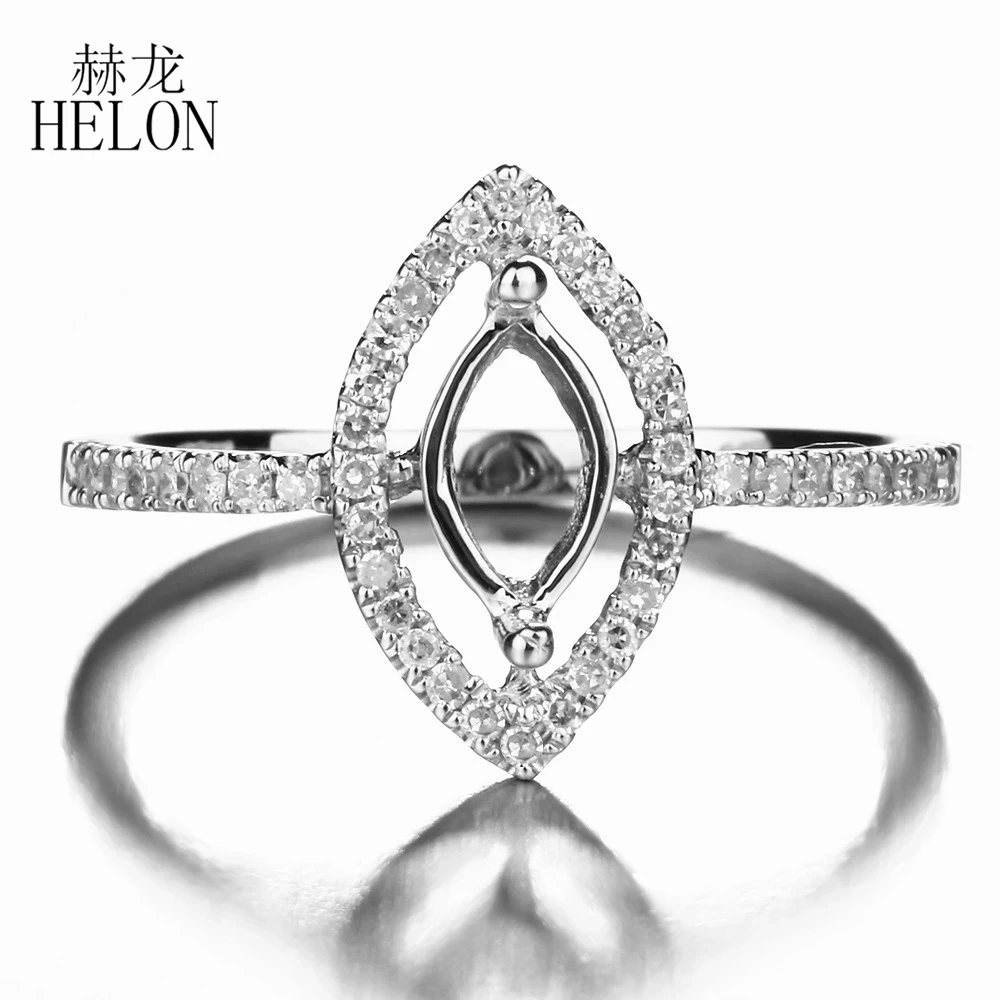 

HELON 8x4 мм маркиза резной Твердый 14K 10k белое золото натуральные бриллианты ювелирные изделия полукрепление обручальное кольцо набор