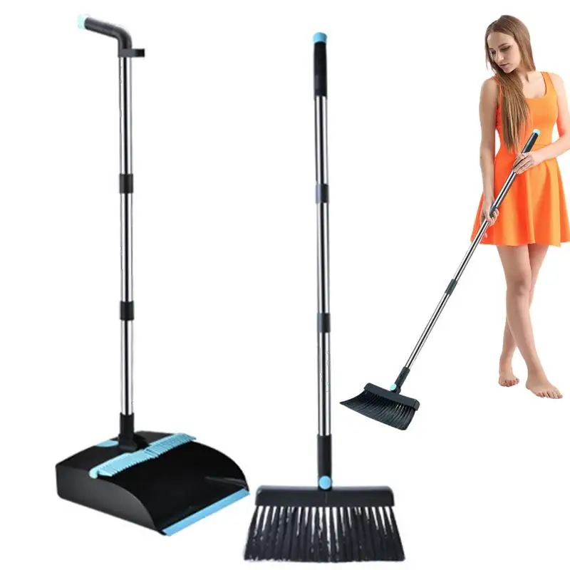 

Broom And Dustpan Indoor Broom And Dustpan Set Long Handle 180 Rotation Dense Bristles Soft Foam For Dining Room Garden