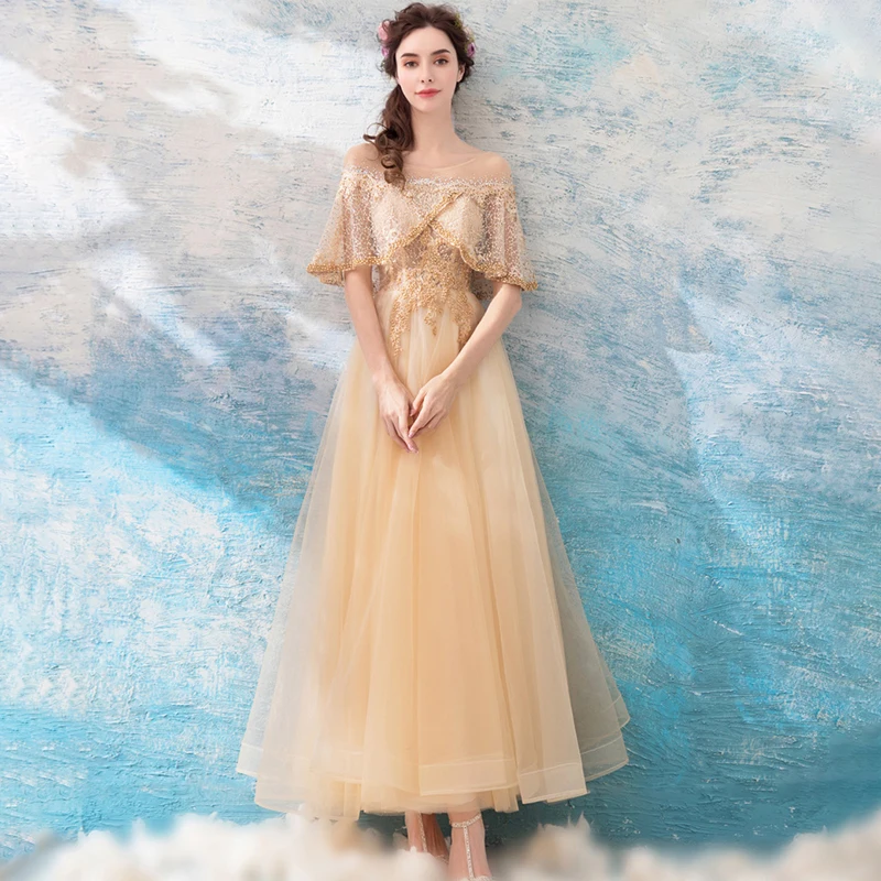 

Evening Dress Luxurious O-Neck Short Sleeves Embroidery Pleat Floor-Length Lace Up A-Line New Plus Size Women Formal Gowns TS147