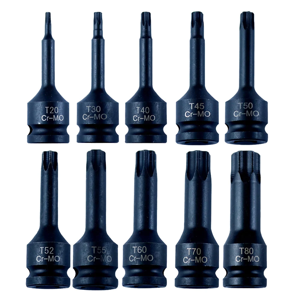 Набор торцевых бит Адаптер для розеток Наборы головок T20-T80 Torx Star Bit 10 шт. Черный