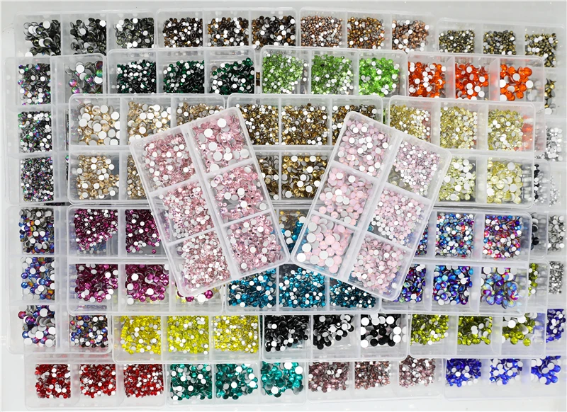 

Смешанные размеры 1200 шт. SS6-SS20 стеклянные кристаллы без горячей фиксации, искусство ногтей 3D