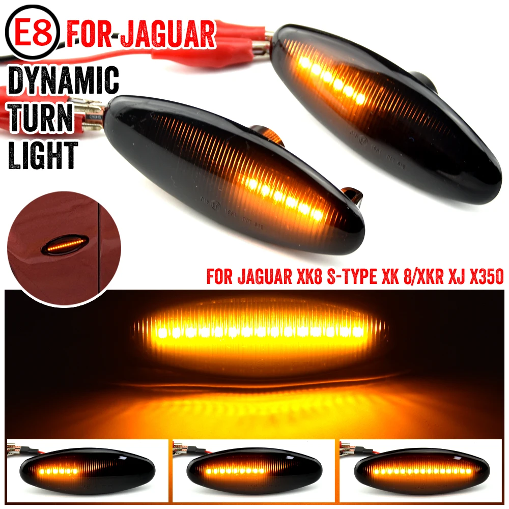 

2X For Jaguar XJ8 XJR 1997-2005 XJX350 S-Type Smoke lens Dynamic LED Side Marker Light Turn Signal Lamp