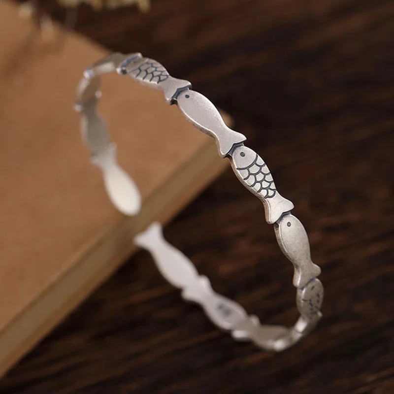 

New Retro Distressed Smooth Fish Bracelet Simple And Versatile Men And Women Opening Adjustable Bracelet Jewelry Accessories
