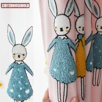 pink embroidered rabbit curtains for girl kids room living room thick linen curtain children bedroom window treatment