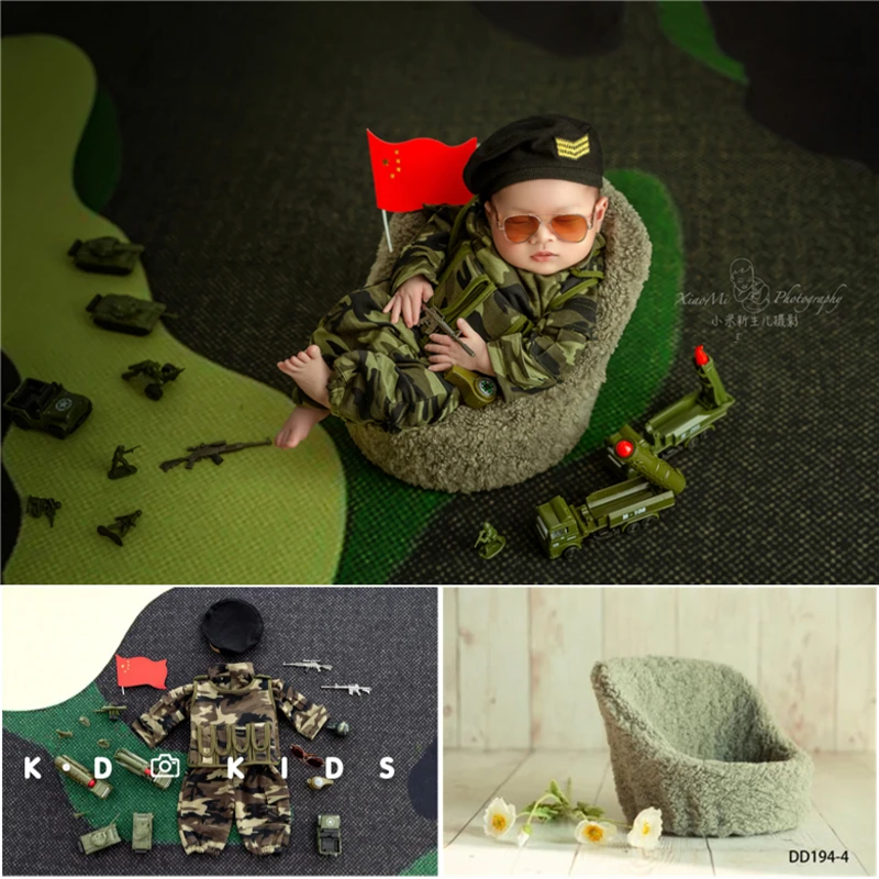 Newborn Baby Boys Photography Props Cool Army Camouflage Outfits Off-Road Troop Backdrop Decoration Fotografia Studio Photo Prop