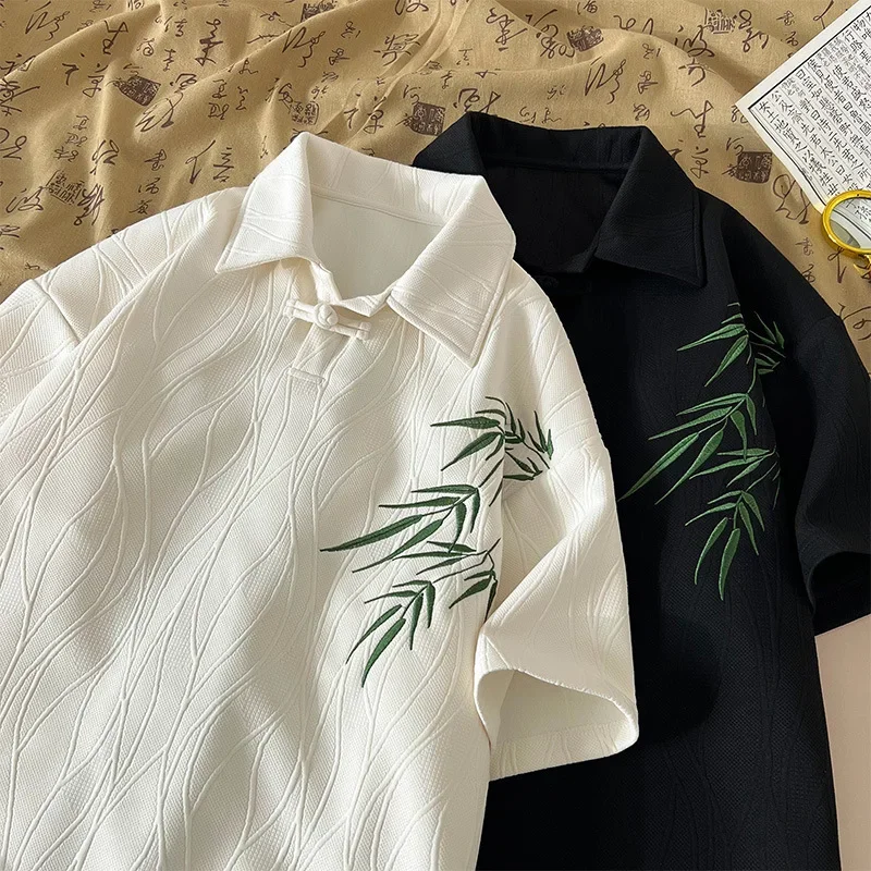 Новая мужская футболка с коротким рукавом и бамбуковой вышивкой в китайском