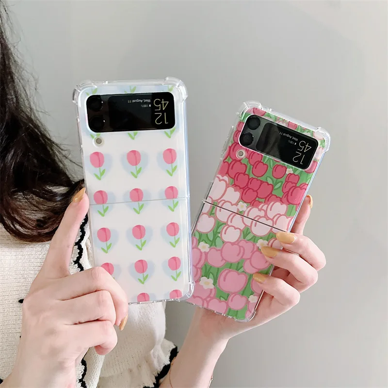 

Pink Red Flowers Phone Case for Samsung Galaxy Z Flip 3 5G Hard PC Back Cover for ZFlip3 Case Protective Shell