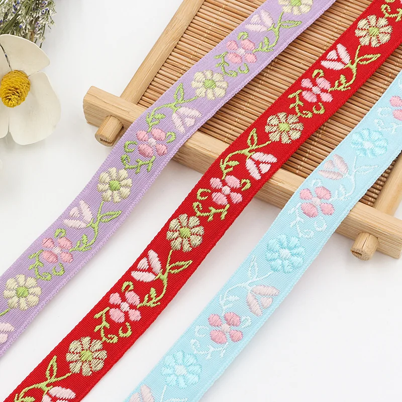 

5Yards 18mm Shiny Floral Jacquard Ribbon Woven Webbing Tape Ethnic Trim Embroidered Lace DIY Garment Curtain Sewing Fabric