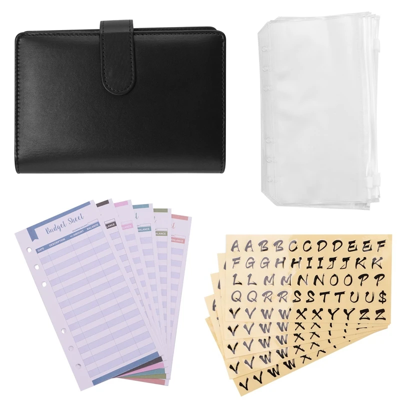 

A6 PU Binder Case,With A6 Binder Pockets 12 Expense Budget Sheets Sticker Labels For 26 Categories Ring Budget Binder
