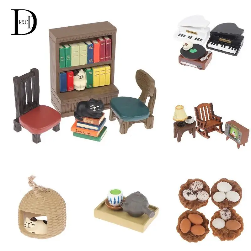 

1/12 настольная лампа для кукольного домика из смолы, Настольная микро-Ландшафтная лампа, книжная полка, кресло-качалка для телевизора, элект...