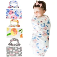 Newborn Baby Swaddle Headband Set Muslin Blanket Floral Headband for Infant Baby Boy Girl Soft Material Newborn Photography