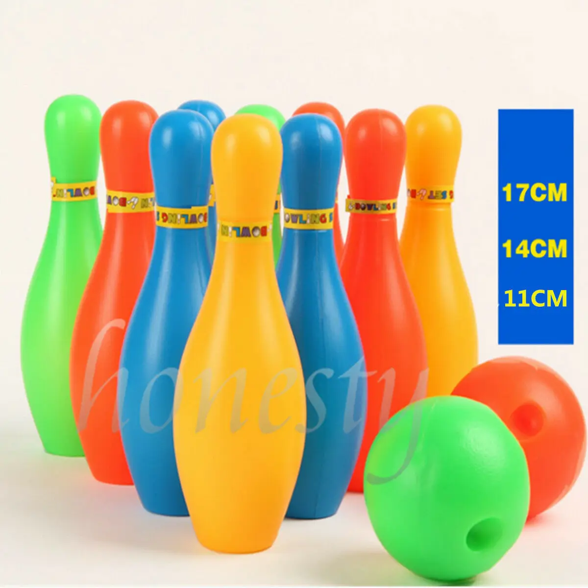 Fun Kids Child Colored Plastic 10 Pins Bowling Game Home Toys Set +Two Balls