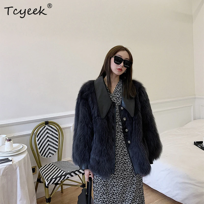 

Fox Fur Women's Winter Coat Short Casual Thickening Sheepskin Lapel Solid Color Outerwear Single Breasted Real Fur Jacket Female