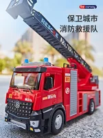 1/18 Scale  Simulation Engineering Vehicle Fire Truck Alloy Model Sound And Light Pull Back Toys Cars For Kids Birthday Gift