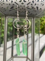 witchy celestial green aura quartz crystal earrings moon and star earrings witch celestial jewelry boho goddess gift